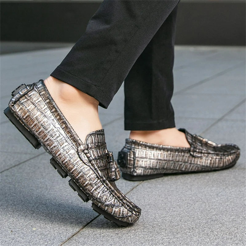 Men's Leather Tassel-Detailed Loafers, Men's Daily Casual Slip-On Footwear, Men's Reinforced Heel Slip-Proof Footwear Loafers