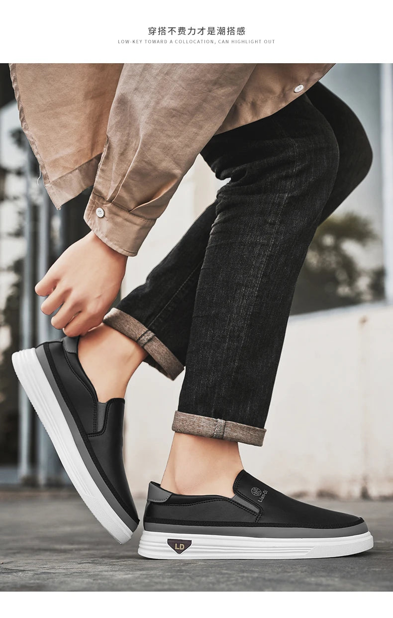 Men's Loafers for Spring, Large Size, Round-Toe Men's Moccasins, Slip-On Casual Shoes, Simple and Lightweight