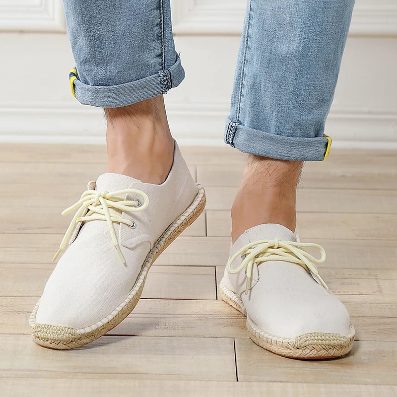 Male Casual Canvas Hemp Insole Fisherman Light Shoes Ethnic Style Men Espadrille Flats Shoes Summer Casual Shoes Driving Shoes