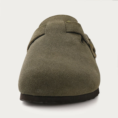 Comwarm Cork Footbed Clogs For Women Men Fashion Leather Mules Comfort Potato Shoes With Arch Support Indoor Outdoor Flat Slides