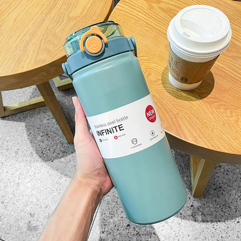 LUSQI Water Bottle Large Capacity 316 Stainless Steel Thermos With Handle & Straw For Outdoor