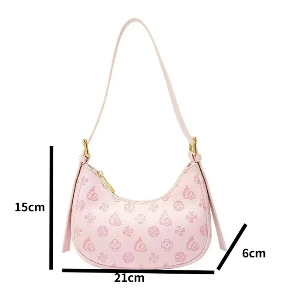 Trendy Pink Underarm Bag Luxury Women's Shoulder Bag Cute Commuter Purse with Top Handle Handbags Axillary Half-Moon Lump