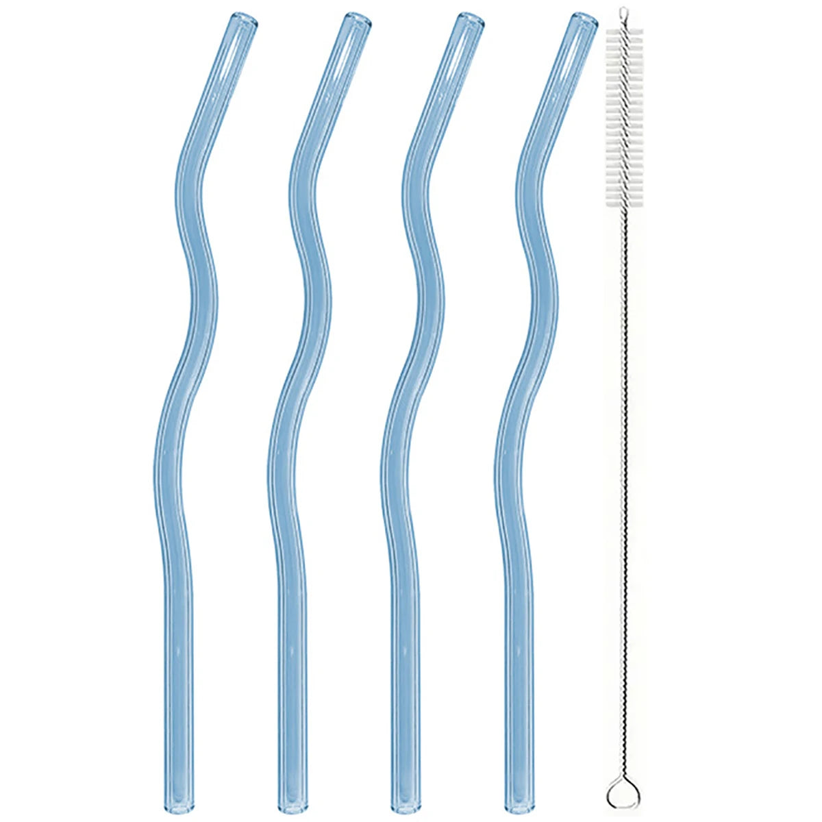 4pcs 200*8mm Glass Straws Wavy Colorful Drinking Straw Set with Brush High Borosilicate Glass Straw Kitchen Party Bar Drinkware