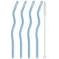 4pcs 200*8mm Glass Straws Wavy Colorful Drinking Straw Set with Brush High Borosilicate Glass Straw Kitchen Party Bar Drinkware