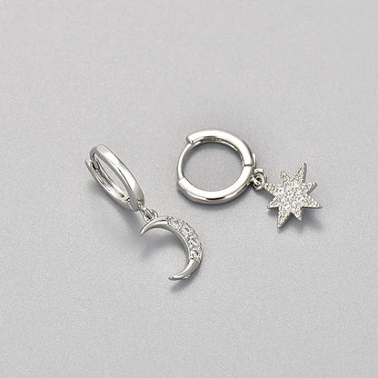 Fashion Stainless Steel Zircon Star Hoops Earrings For Women Vintage Crystal Zirconia Circle Earrings Punk Unisex Rock Jewelry
