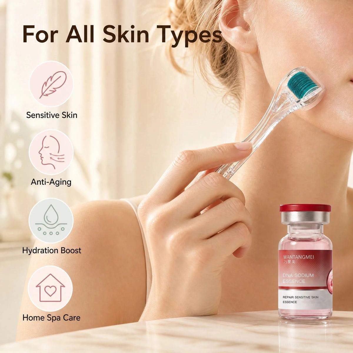 WANTANGMEI Sanwen Salmon DNA Sodium Serum with 0.25mm Micro-Needle Roller for Sensitive Skin: Hydrating and Anti-Aging Serum