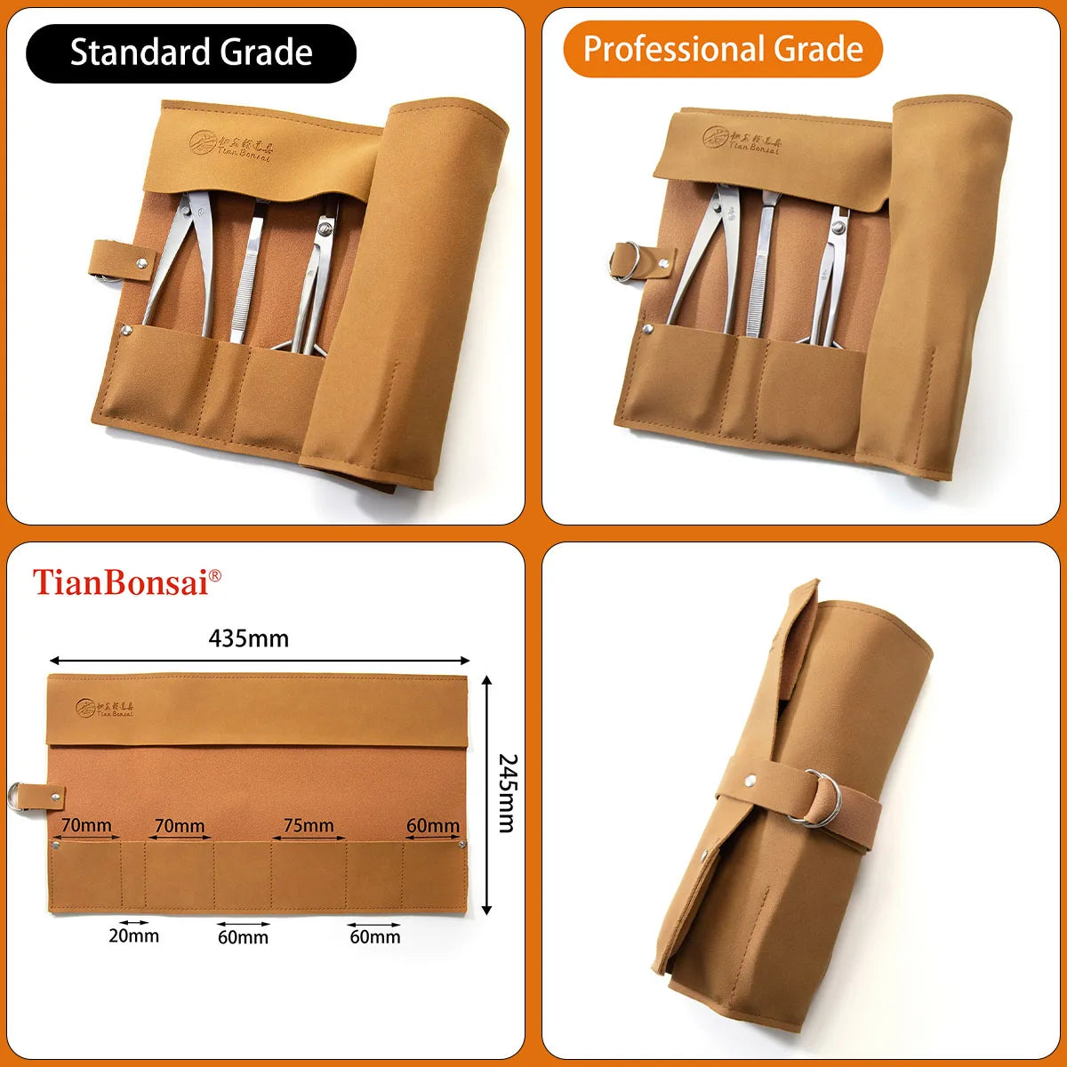 TianBonsai NBK-07/NMK-07 7-piece bonsai tool set leather storage roll bag for bonsai pruning, shaping and maintenance