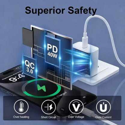 PD 40W Charger USB C Fast Charging Cable For iPhone 17 16 15 Pro Max Air Mini Type C Data line Quick Phone Charger Power Adapter