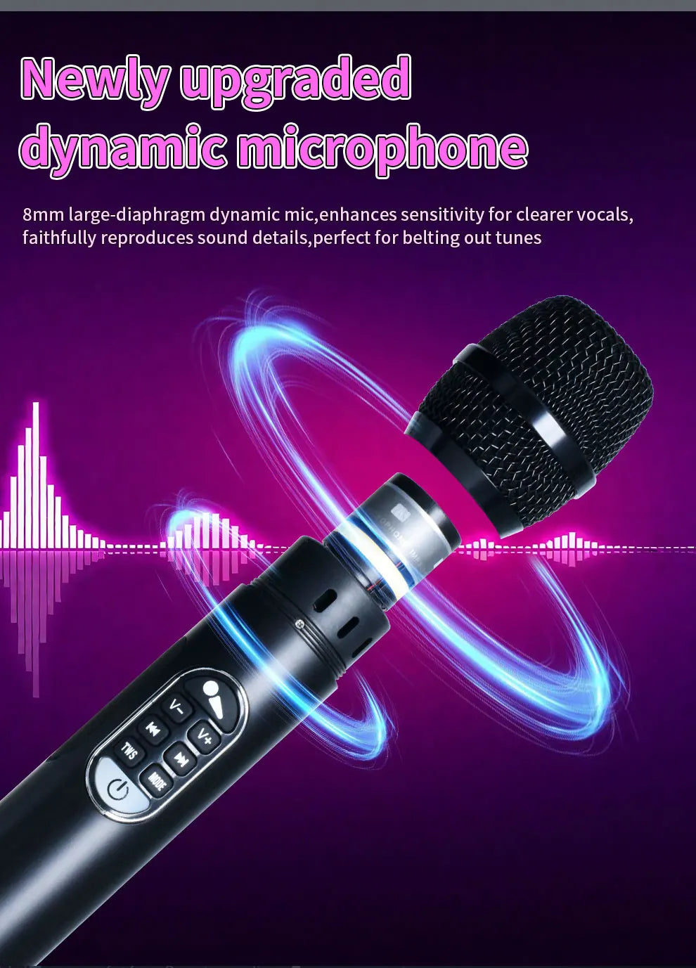 1Pc of 40W Portable Bluetooth Speaker Mic 6400mAH TWS Type-C Fast Charging Powerful Wireless Karaoke Microphone for Party&Travel