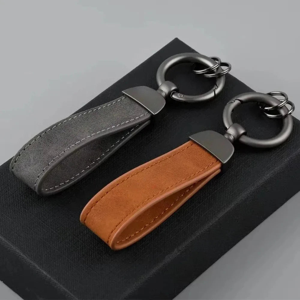 Custom Logo Name Solid Color Keychain Leather Car Business Metal Keyring Head Multi-color Optional Key Buckle Ring Chain Gift