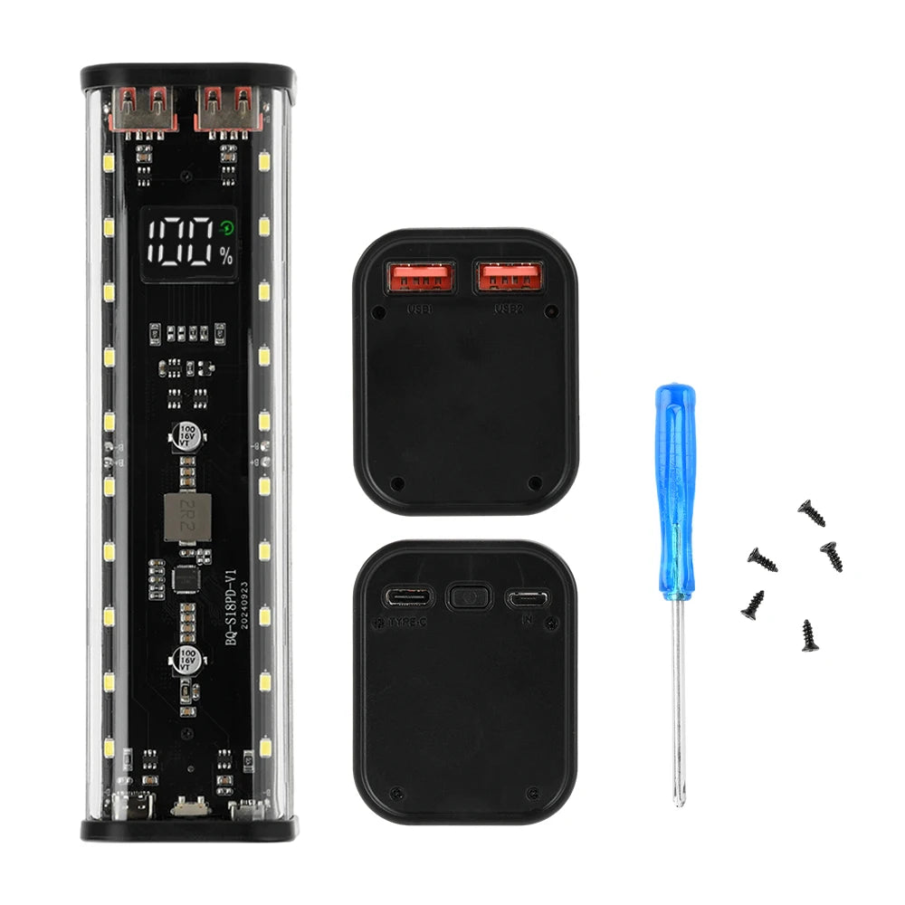 22.5W/45W 18650 Power Bank Case Fast Charging DIY Transparent Battery Storage Box Digital Display USB Type-C Battery Holder
