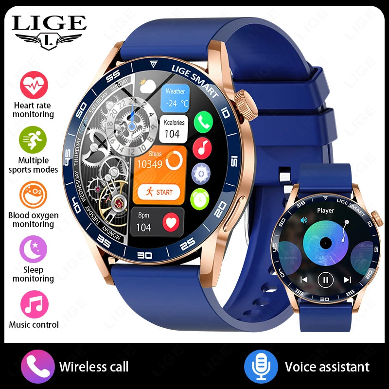 LIGE Full Touch Smartwatch Outdoor Military Smart Watch 1.38" HD Screen Bluetooth Call IP68 Waterproof Sport Fitness Watches Men
