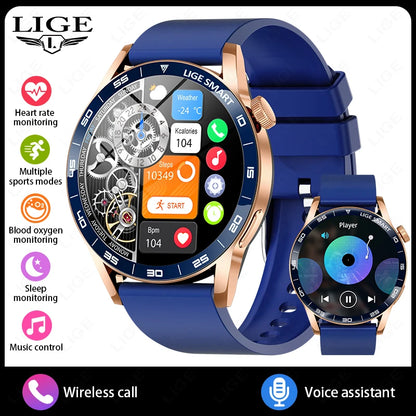 LIGE Full Touch Smartwatch Outdoor Military Smart Watch 1.38" HD Screen Bluetooth Call IP68 Waterproof Sport Fitness Watches Men