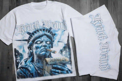 European and American men's summer new Statue of Liberty print comfortable and breathable round neck T-shirt outdoor street top