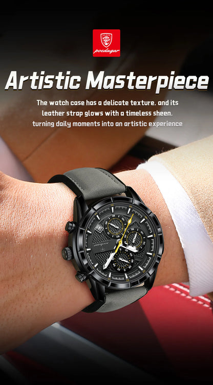 POEDAGAR Vintage Couple Wristwatch Quartz Leather Men's Watches Date Chronograph Waterproof Luminous Man Watch Gift For Husband