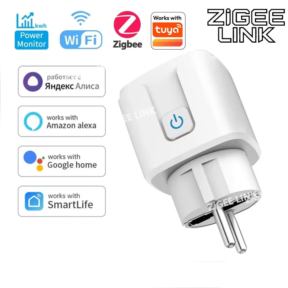 WiFi/Zigbee Smart Plug EU 16A/20A with Power Monitoring Timer Function Socket Compatible with Tuya Alexa Google Home Smart Life