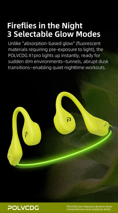 Słuchawki na przewodnictwo kostne POLVCDG X1pro z podświetleniem IPX5 do biegania nocą, z lampką nocną, Bluetooth, słuchawki rowerowe