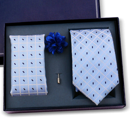 Elegant Ties For Men Classic Paisly Neck Tie Pocket Square Brooch Set With Gift Box Mens Business Wedding Suit Accessories