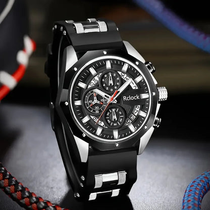 Four piece fashionable men's watch set, business casual men's bracelet, cross necklace, luxury watch