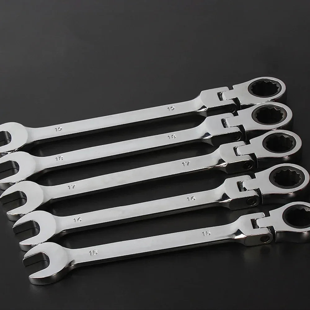 Flex-Head Ratcheting Combination Wrench Set SAE 1/4''-13/16'' Premium 72-Teeth Gear Chrome Organizer Auto Repair Tool