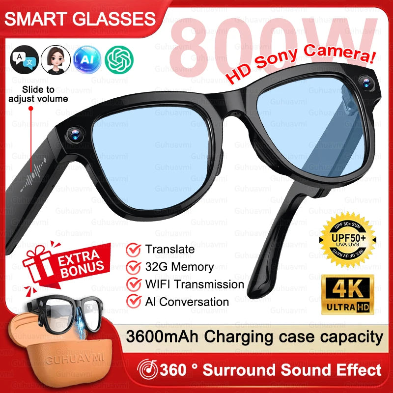 2026 Inteligentne Okulary AI M02 Ultra Kamera HD 1080P ChatGPT Etui ładujące 3600mAh Power Bank 32GB Tłumaczenie Muzyka Wideo Okulary Przeciwsłoneczne