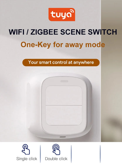 Tuya Smart WiFi/Zigbee Switch Push Button Switch 2Gang 4 Scene Wireless Smart Home Remote Controller Automation Scenario Switch