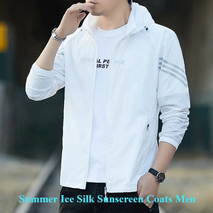 UPF50+Sunscreen Jacket 2025 Summer Thin Breathable Outdoor Cycling Sports Ice Silk Cardigan Coat Casual Men's Sunscreen Clothing
