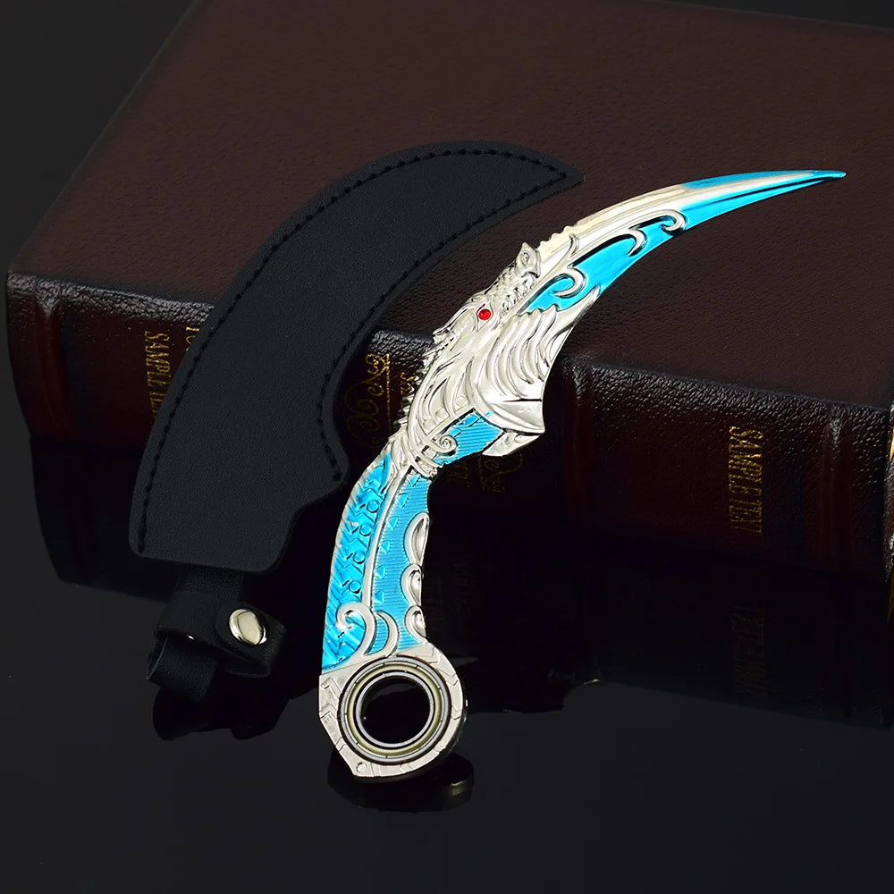 18cm Blue Dragon Claw Knife Golden Dragon Karambit Game Melee Knife Toy Sword Metal Model Holster Version Craft Gifts