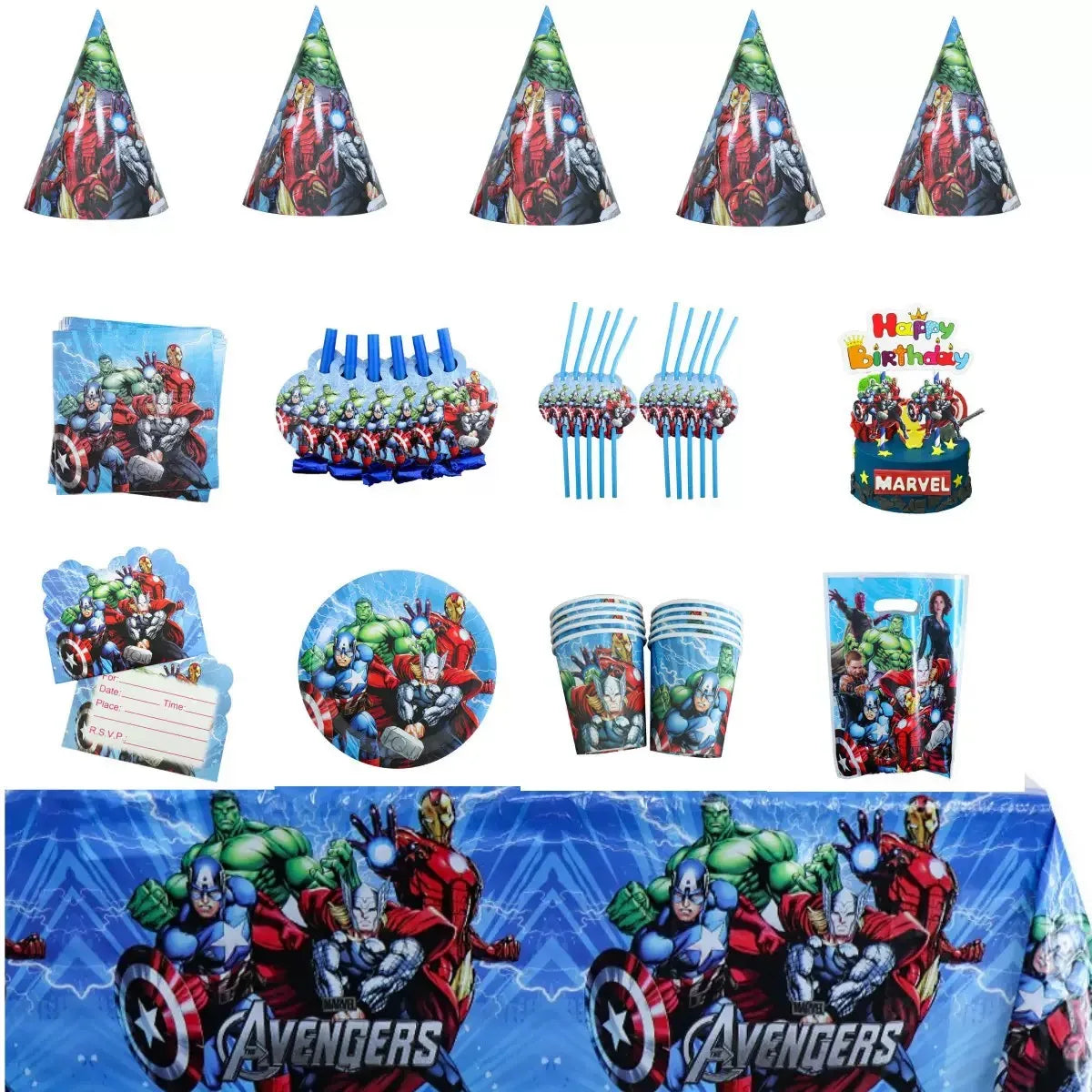 Avengers Marvel Party Decorations SuperHero Theme Tableware Kit Balloon Deco Happy Birthday Banner Supplies for Boys Favors Gift
