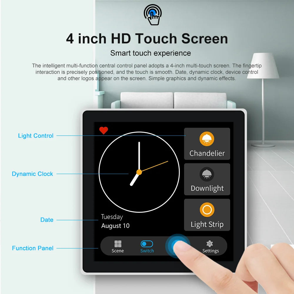 FUERS Tuya Smart Control Panel Switch Smart Home Automation System 3CH Switch Scene Panel Intelligent Home Touch Screen Zigbee