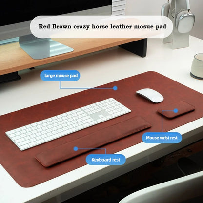 3in1 Wrist Rest Desk Mat Waterproof PU Crazy Horse Texture Large Mouse Pad Non-slip Suede Desk Pad Desktop Gaming Accessories