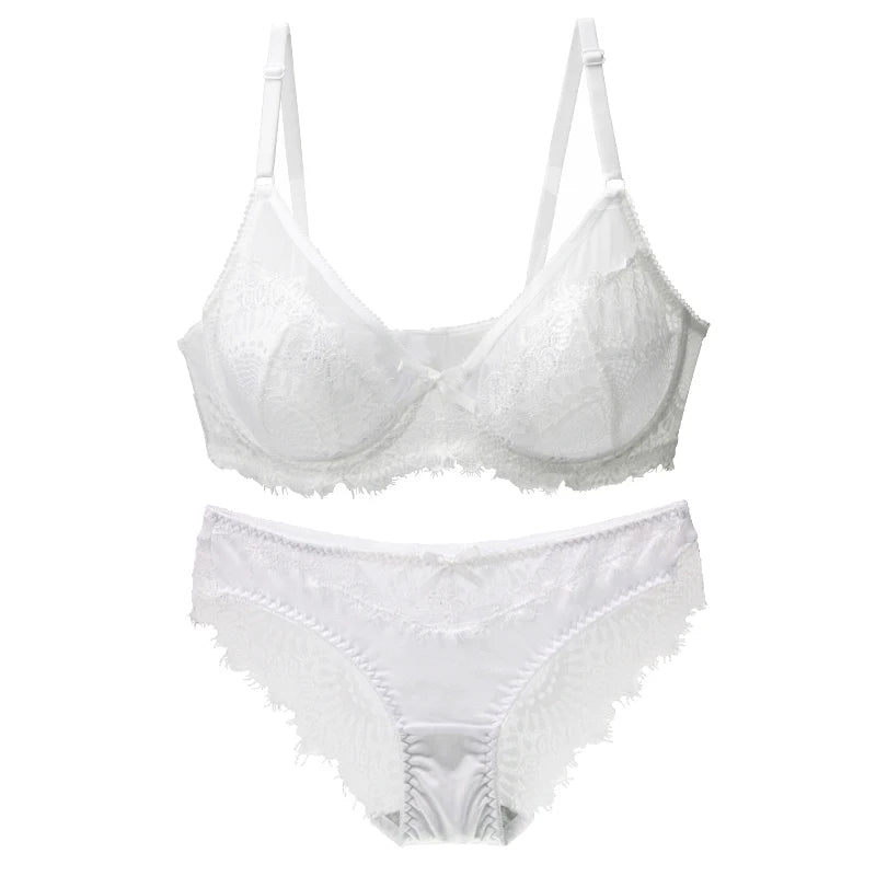 2022 New Sexy Lace Ultra Thin Thick Bra Panty Big Size Female Lingerie Set Women Underwear Brassieres 75-95BC Cup