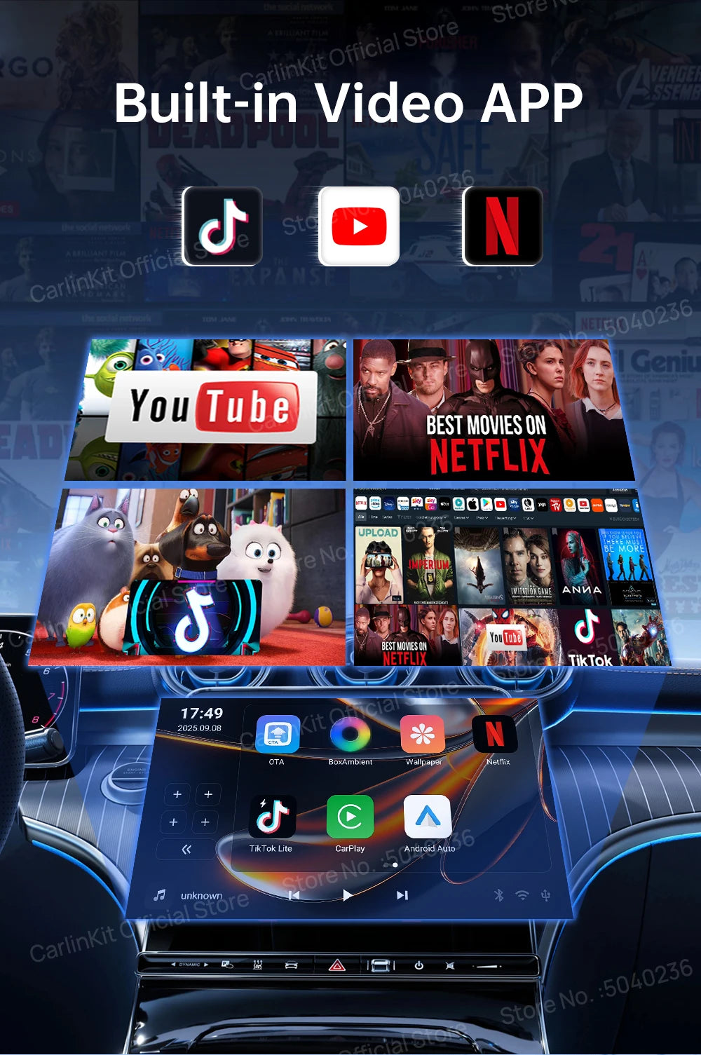 CarlinKit 4.0 CP2A Pro 3-In-1 Android TV Box CarPlay Ai Box Support Netflix YouTube Wireless CarPlay &Android Auto Smart Car Box