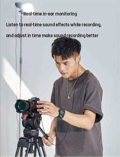 Professional UHF Wireless Lavalier Microphone with Audio Monitor Function Mic 2 Channels 80m Range for DSLR Cameras Interview