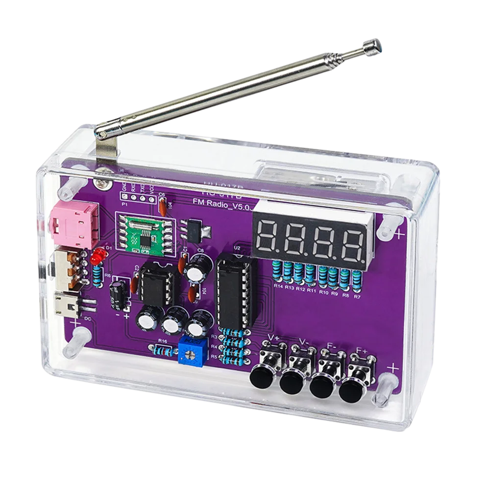DIY FM Radio Electronic Kit Adjustable Frequency 87-108MHz Practice Soldering RDA5807S Digital Display DIY Soldering HU-017B
