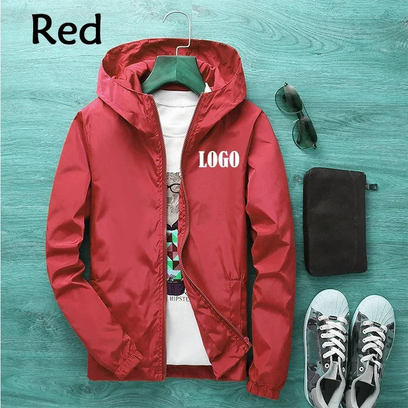 Customized Travel Team Zipper Jacket, Men's and Women's Hooded Unisex UV Resistant Waterproof Jacket, Outerwear, Spring, Summer,