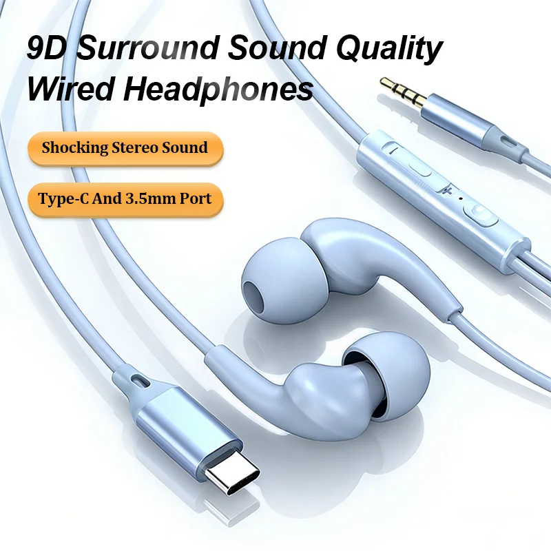 Type C 3.5mm Wired Headphones 9D HiFi In Ear Earphone Digital Chip Game Headset For iPhone Samsung Huawei Xiaomi With microphone