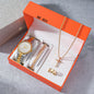 Fashion Trend Round Dial Alloy Material Women's Quartz Watch Jewelry 4 Piece Set, Suitable for Christmas and Thanksgiving Gifts