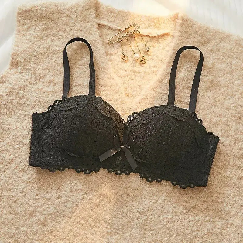 YEMOMO Lace Sexy Bra Set Padded Push Up Small Bust Lift Shaping Half Cup Concealed Bottom Intimate Underwear Set for Women  S-XL