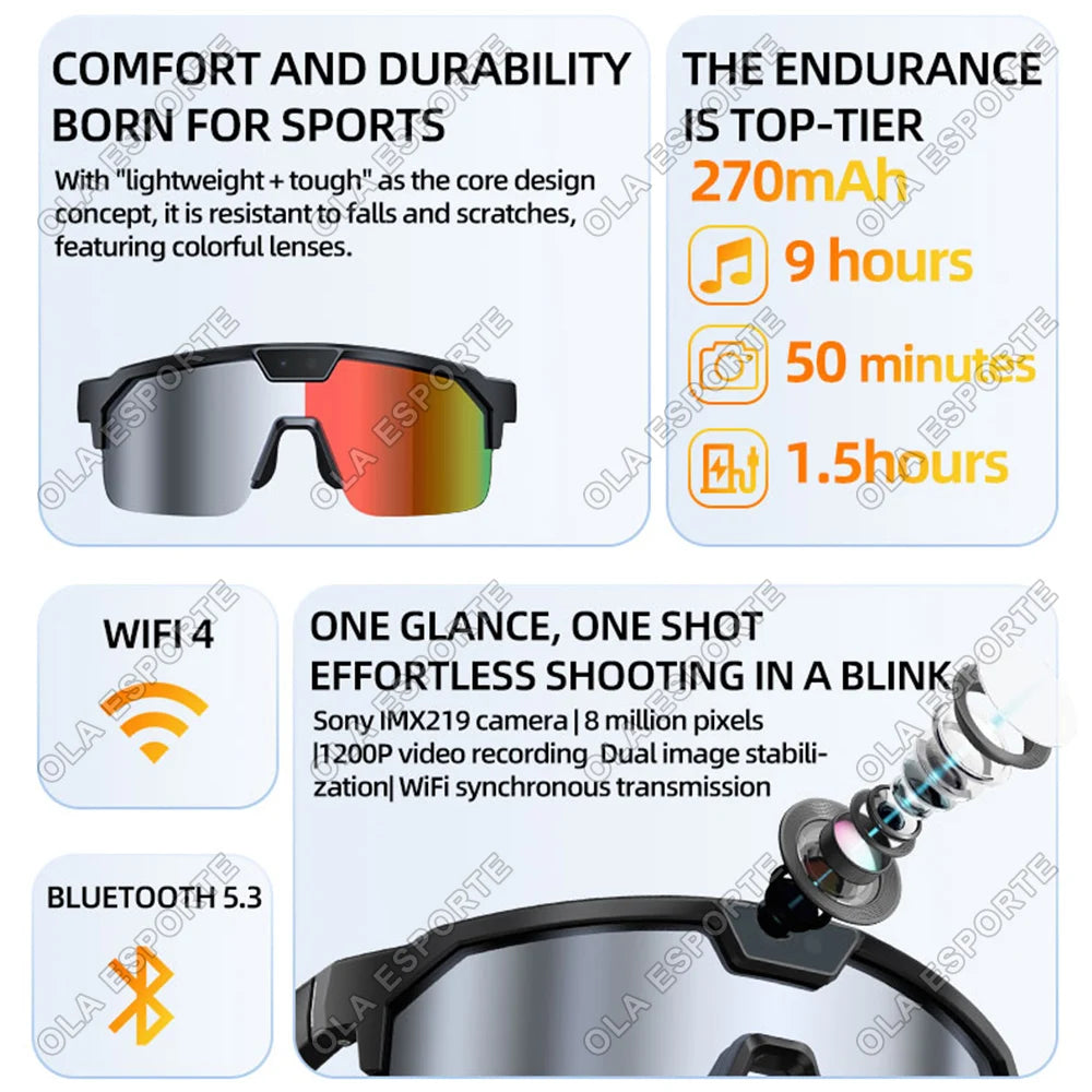 2026 New AI Smart Sports shooting&recording Glasses 800W Camera HD Anti-shake Bicycle Riding Shooting Artifact Windproof Goggle
