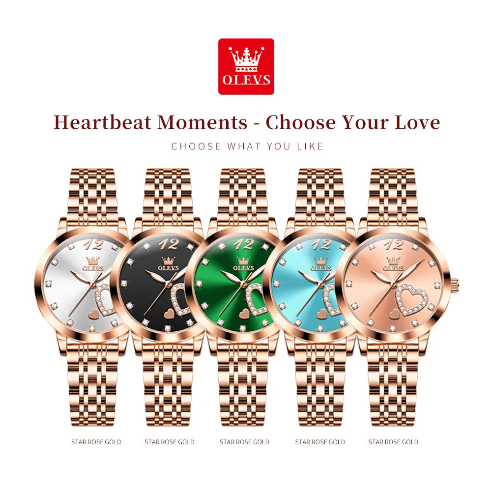 OLEVS 5189 Love Diamond Inlaid Steel Band Women's Quartz Watch