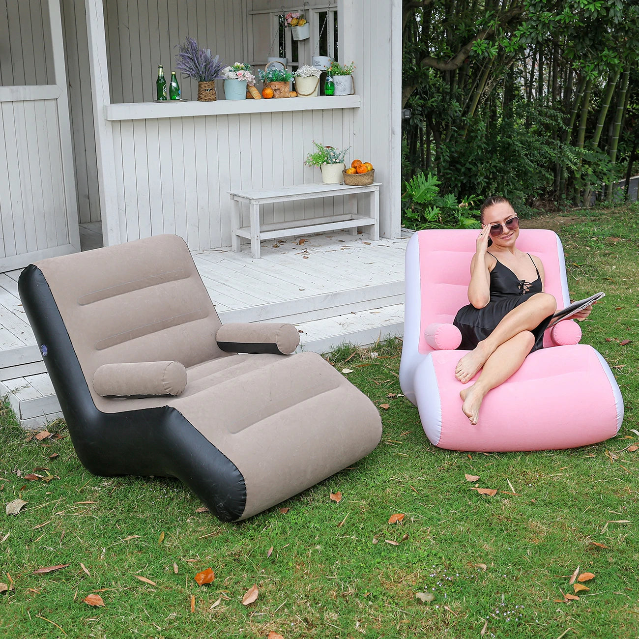 1PC Inflatable Recliner, Foldable Bedroom Living Room Lounge Chair, Indoor Sofa Recliner With Armrests, Outdoor Recliner