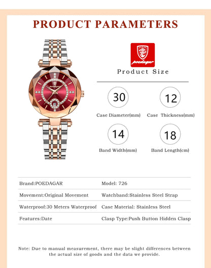 POEDAGAR High Quality Exquisite Wristwatch For Woman Waterproof Stainless Steel Date Quartz Ladies Watch Elegant Women's Watches