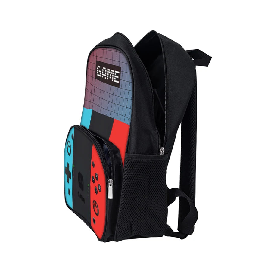 Casual Commute Games Console Circular Front Pocket Backpack For Boys/Girls Best Gifts 2D Flat Cartoon School Bag For Children