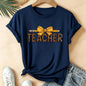 Leopard Teacher Pencil Bow Graphic T Shirt Women Teacher Appreciation Gift Casual Tops Short Sleeve Women's T-Shirts Clothing