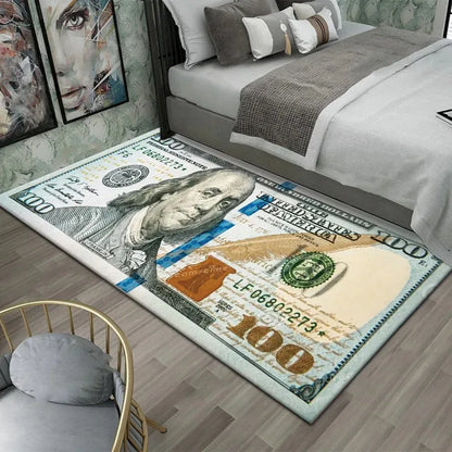 VIKAMA Creative Dollar Printed Carpet Anti-Slip Bedroom Side Rug Easy to Clean Game Room Dormitory Floor Mat Home Decoration
