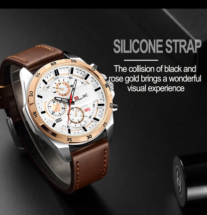 Man Sports Watches Fashion Racing Series 46mm Black Leather Clock VA VA VOOM Quartz Movement 3Bar Waterproof Wrist Watch for Men