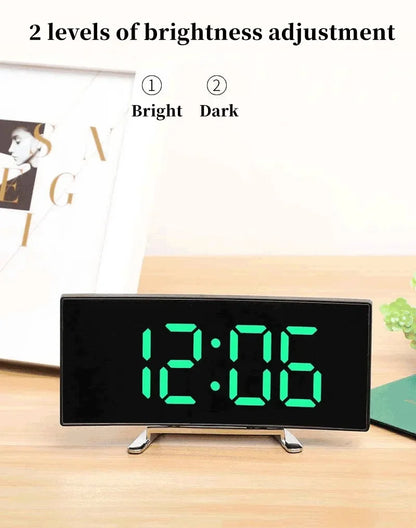 Mirror Digital Alarm Clock Temperature Date Night Mode Snooze USB Powered Always On Table Clock 12/24H Anti-disturb LED Clock