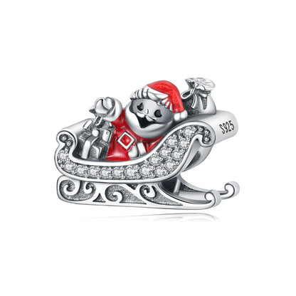 925 Sterling Silver Christmas Sleigh Santa Claus Pendant Holiday Party Charm Fit Original Charm Bracelets Women DIY Jewelry Gift