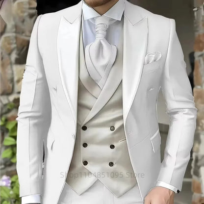 Pink Men's Elegant Peak Lapel Tuxedo 3-Piece Suit with Blazer Vest And Pants Set for Formal Business Prom Grooming